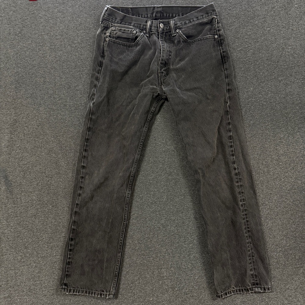 Levis 505 Regular Fit Jeans Mens 34x29 Black Good Faded Straight Leg Denim